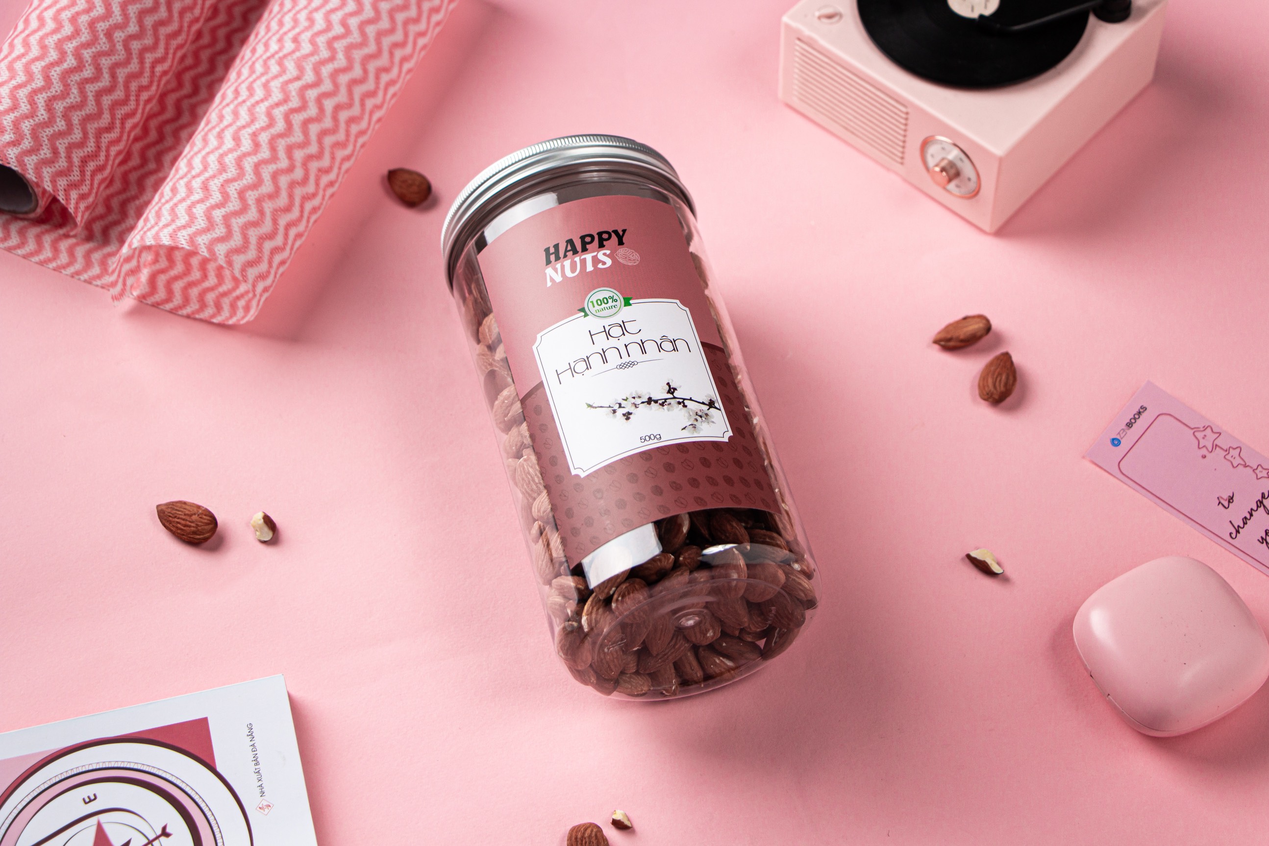 (Tặng 500g yến mạch) Hạt hạnh nhân rang mộc Mỹ Happy Nuts tách vỏ 500gr